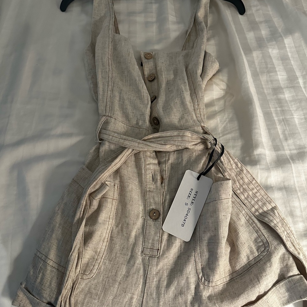 Linen Button-Down Dress in Beige
